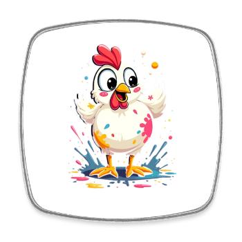 Poulet coloré mignon avec des éclaboussures de peinture - Magnet carré - blanc - Devant