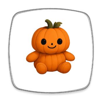 Cute pumpkin teddy bear friendly face - Square fridge magnet - white - Front