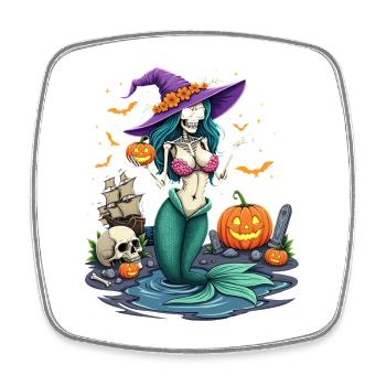 Hexenmermaid mit Halloween-Elementen - Viereckiger Kühlschrankmagnet - Weiß - Vorne