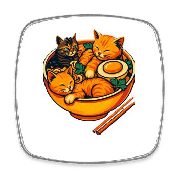 Playful Cats in Ramen Bowl Design - Square fridge magnet - white - Front