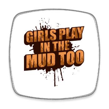 Les filles jouent dans la boue Schlammlauf Mud Run Muddy - Magnet carré - blanc - Devant