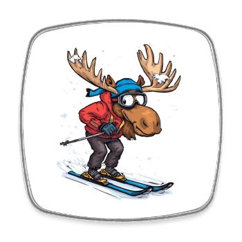 Moose Skifahrer Cartoon Wintersportlook - Viereckiger Kühlschrankmagnet - Weiß - Vorne