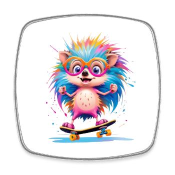 Kunterbunter Skate Hedgehog - Viereckiger Kühlschrankmagnet - Weiß - Vorne