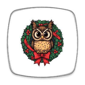 Eule im Weihnachtskranz - Viereckiger Kühlschrankmagnet - Weiß - Vorne