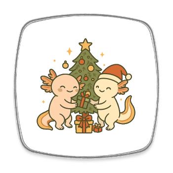 Weihnachts Axolotl – Mit Baum & Geschenken - Viereckiger Kühlschrankmagnet - Weiß - Vorne