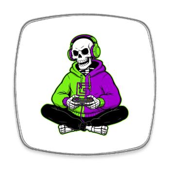 Skeleton Gamer Halloween Gaming - Square fridge magnet - white - Front