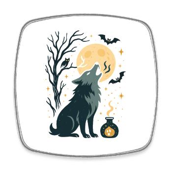 Moon Wolf Howl in Night - Square fridge magnet - white - Front