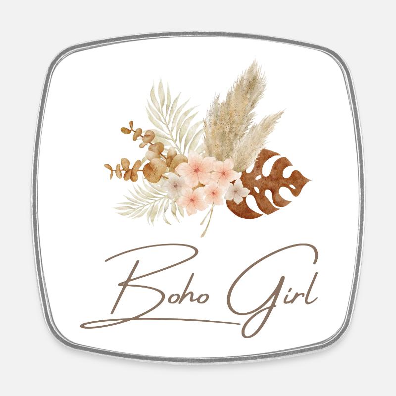 Boho Girl Couronne Florale - Magnet carré - blanc