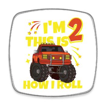 I'm 2 Years Old Monster Truck Birthday - Square fridge magnet - white - Front