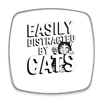 Facilement distrait par les chats - Magnet carré - blanc - Devant