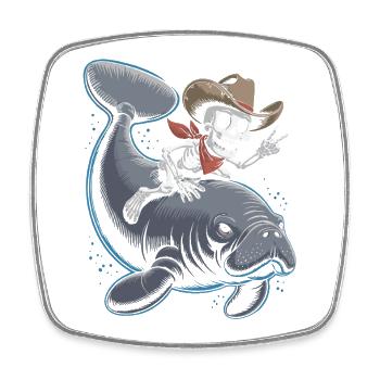 Squelette cow-boy chevauchant lamantin - Magnet carré - blanc - Devant