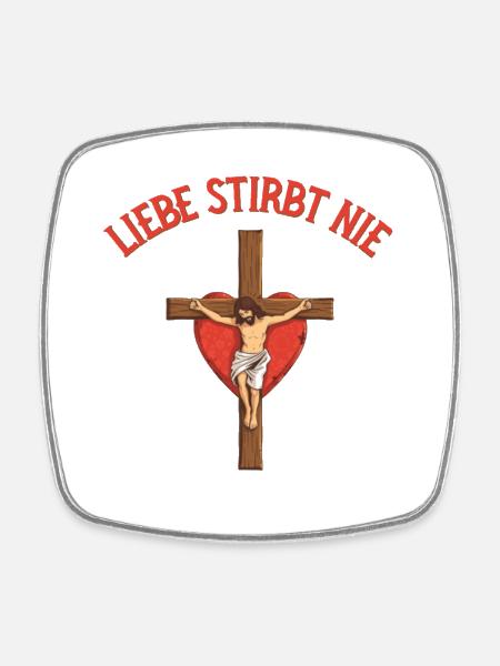 L’amour ne meurt jamais Croix Cœur Jésus Dieu - Magnet carré - blanc