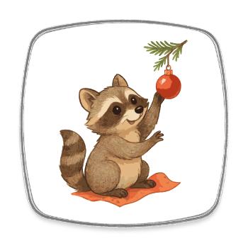 Weihnachts-Waschbär mit Christbaumkugel - Viereckiger Kühlschrankmagnet - Weiß - Vorne