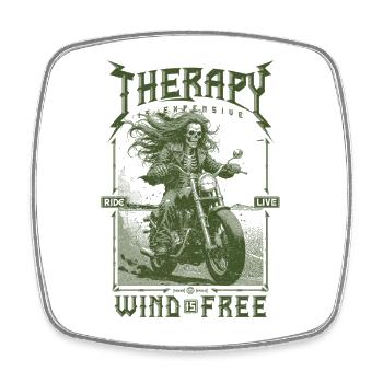 Therapie ist teuer Wind ist kostenlos Motorradfahrer - Viereckiger Kühlschrankmagnet - Weiß - Vorne