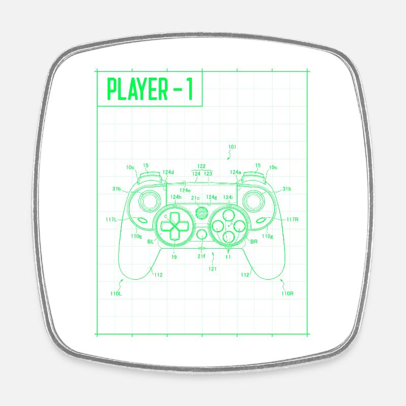Joueur1 Manette de plan Neon - Magnet carré - blanc