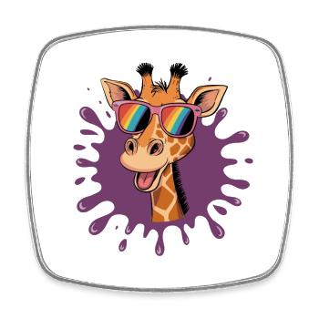 Cheerful giraffe with rainbow glasses in cool - Square fridge magnet - white - Front