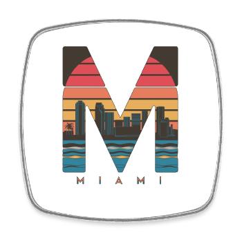 Miami Skyline Retro Sunset Design - Square fridge magnet - white - Front
