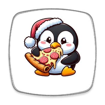 Süßer Pinguin Weihnachtsmann Pizza Fast Food  - Viereckiger Kühlschrankmagnet - Weiß - Vorne
