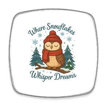 Wintereule – Where Snowflakes Whisper Dreams - Square fridge magnet - white - Front
