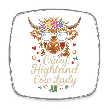 Dame folle de la vache des Highlands - Magnet carré - blanc - Devant