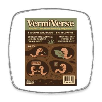 VermiVerse Wurmfarming Parodie Magazin - Viereckiger Kühlschrankmagnet - Weiß - Vorne