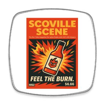 Scoville Scene Fire Flame Hot Sauce Magazine - Square fridge magnet - white - Front