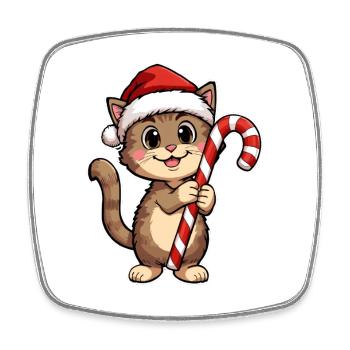 Kater mit Zuckerstange Weihnachtsspaß - Viereckiger Kühlschrankmagnet - Weiß - Vorne