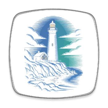Lighthouse on the rocky coastal path - Square fridge magnet - white - Front