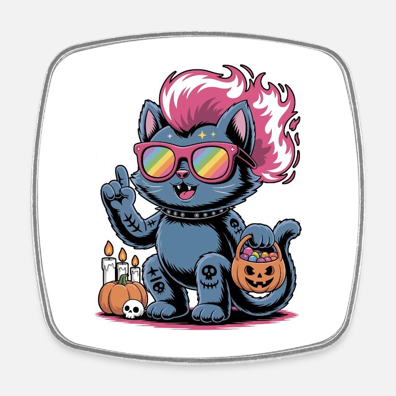 Cats Punk Halloween with Pumpkin - Square fridge magnet - white