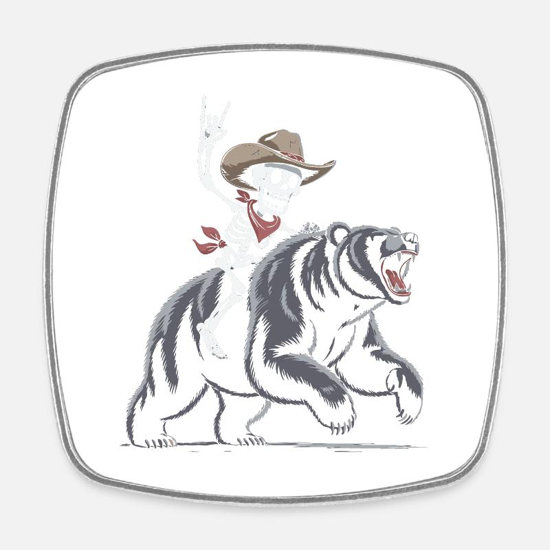 Skeleton Rodeo on Bear - Square fridge magnet - white