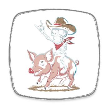 Un cow-boy squelette chevauche un cochon - Magnet carré - blanc - Devant