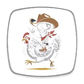Skeleton cowboy on hen - Square fridge magnet - white - Front