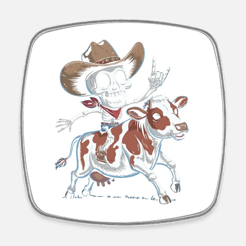 Skeleton cowboy rides calf - Square fridge magnet - white