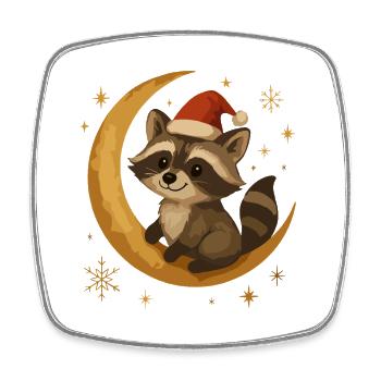 Weihnachts Waschbär auf Mond - Viereckiger Kühlschrankmagnet - Weiß - Vorne