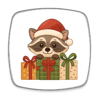 Weihnachts Waschbär mit Geschenken - Viereckiger Kühlschrankmagnet - Weiß - Vorne