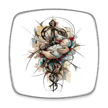 Midwife – Abstract Aesculapius Staff with Baby - Square fridge magnet - white - Front
