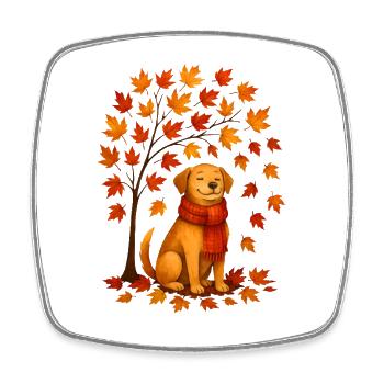 Chien d’automne avec motif d’écharpe - Magnet carré - blanc - Devant