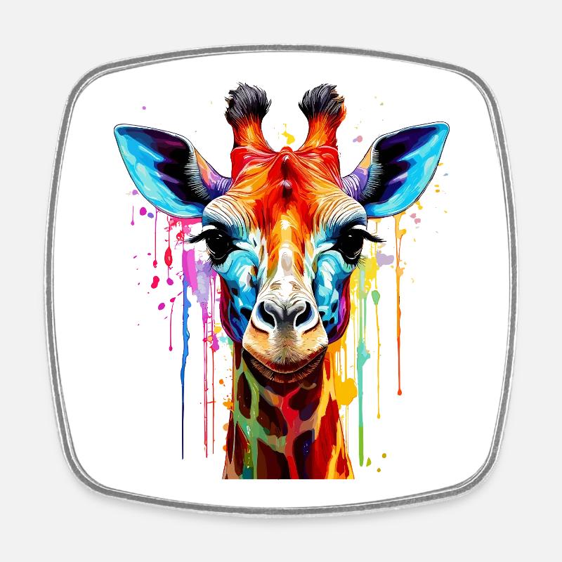 Lebendige Giraffe Farbexplosion - Viereckiger Kühlschrankmagnet - Weiß