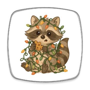 Weihnachts Waschbär mit Lichterkette - Viereckiger Kühlschrankmagnet - Weiß - Vorne