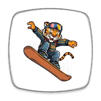 Tiger Snowboarder Sprung - Viereckiger Kühlschrankmagnet - Weiß - Vorne