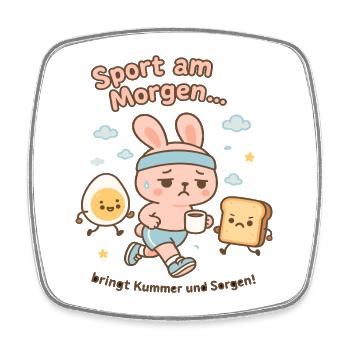 Dessin animé Hoppelbunny Morning Sport - Magnet carré - blanc - Devant