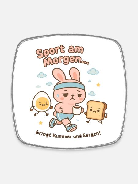 Morgen-Sport Hoppelbunny Cartoon - Viereckiger Kühlschrankmagnet - Weiß