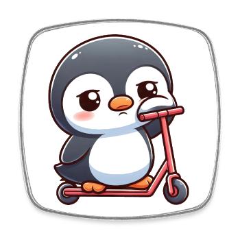 Süßer Cartoon Pinguin Roller Scooter Langeweile - Viereckiger Kühlschrankmagnet - Weiß - Vorne