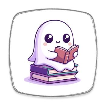 Livre de dessin animé de lecture d’Halloween - Magnet carré - blanc - Devant