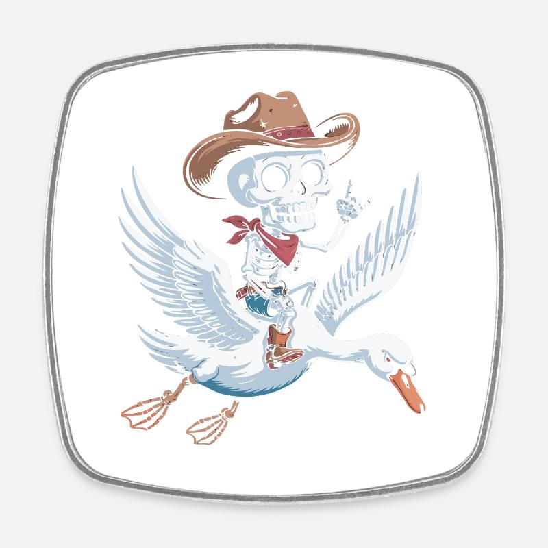 Skeleton cowboy on swan - Square fridge magnet - white