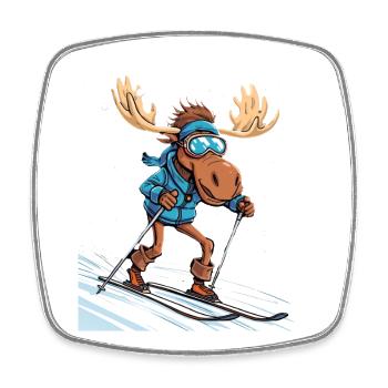 Moose skier in the snow - Square fridge magnet - white - Front