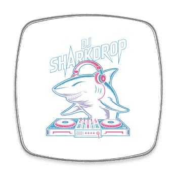 DJ SHARKDROP Shark DJ Booth Rave Vibes - Square fridge magnet - white - Front