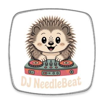 DJ NeedleBeat Hedgehog DJ Turntable Rave - Square fridge magnet - white - Front