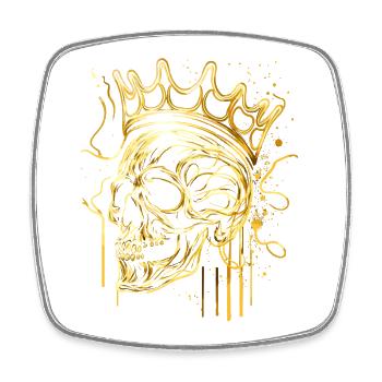 Golden Skull with Crown Lines Art - Square fridge magnet - white - Front