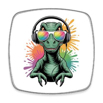 Dino Velociraptor DJ Neon Splash Festival Party - Viereckiger Kühlschrankmagnet - Weiß - Vorne
